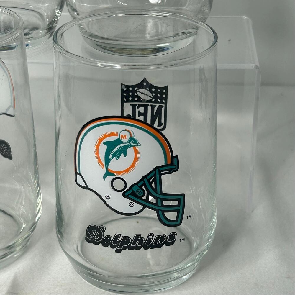 Vintage Miami Dolphins NFL Drinking Glasses Set of 4 Helmet Logo Tumblers